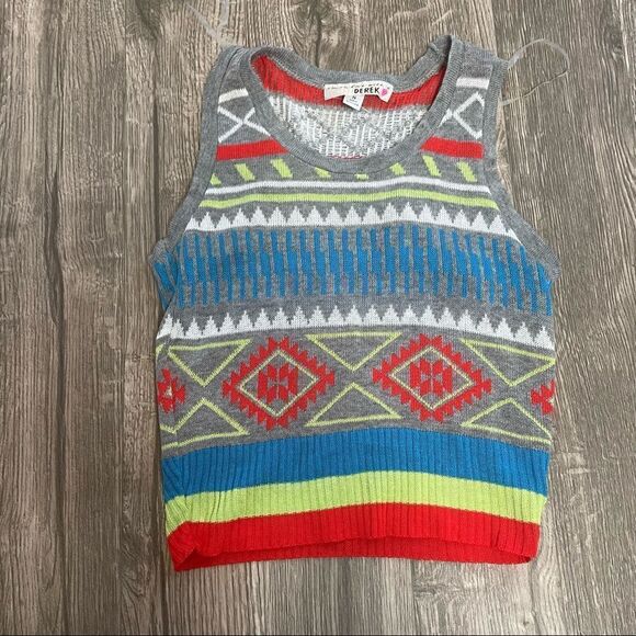 2/$20 DEREK HEART Cropped Aztec Striped Sweater Knit Tank vest - Picture 7 of 13